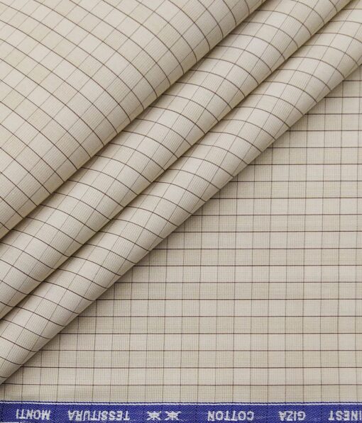Tessitura Monti Beige 100% Giza Cotton Self Checks Shirt Fabric (1.60 M)