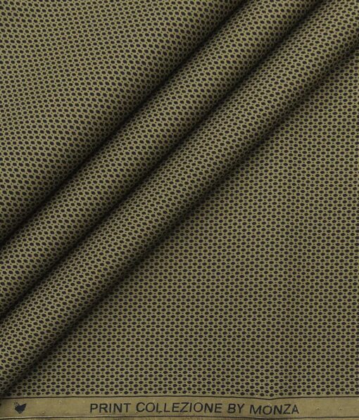 Monza Brown 100% Premium Cotton Black Dotted Print Shirt Fabric (1.60 M)