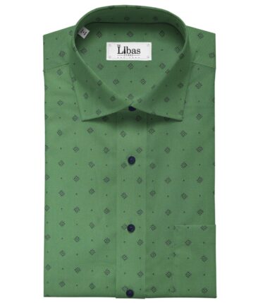 Monza Moss Green 100% Premium Cotton Blue Print Shirt Fabric (1.60 M)