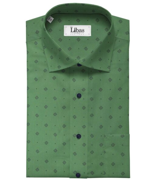 Monza Moss Green 100% Premium Cotton Blue Print Shirt Fabric (1.60 M)