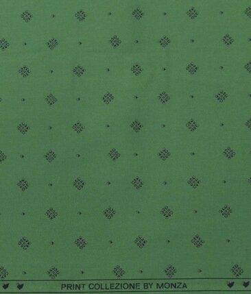 Monza Moss Green 100% Premium Cotton Blue Print Shirt Fabric (1.60 M)
