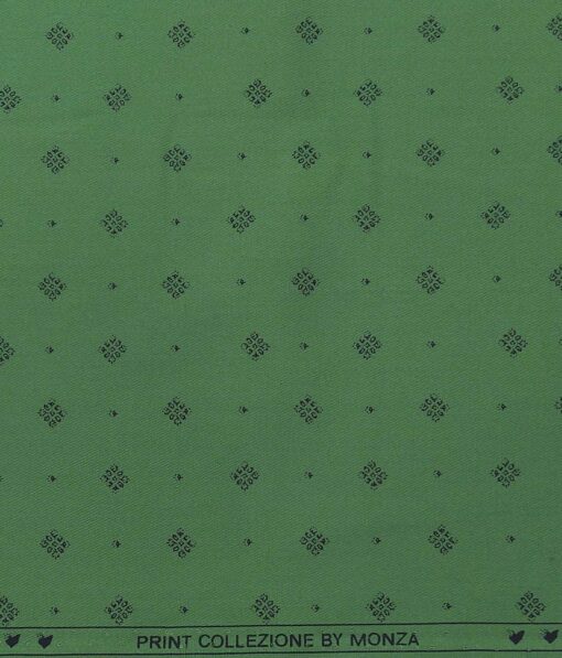 Monza Moss Green 100% Premium Cotton Blue Print Shirt Fabric (1.60 M)