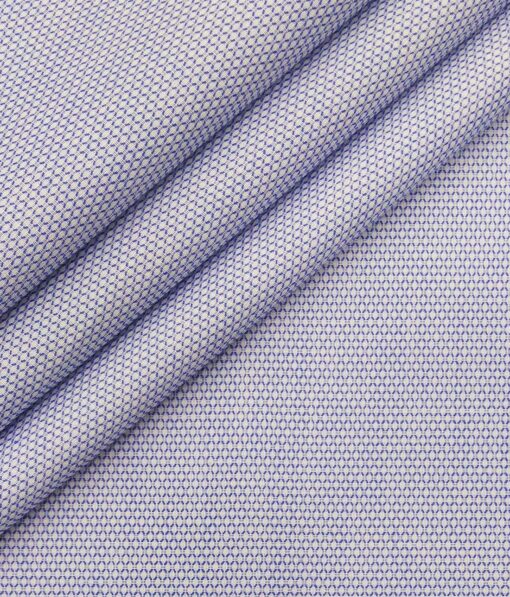 Monza White & Blue 100% Premium Cotton Structured Shirt Fabric (1.60 M)