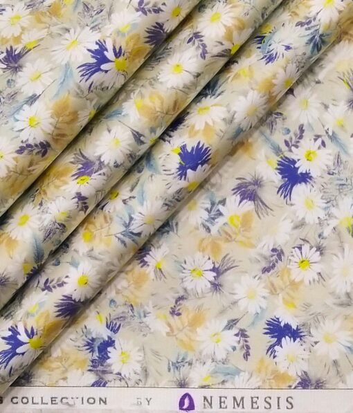 Nemesis Multi Color 100% Egyptian Giza Cotton Digital Floral Print Shirt Fabric (1.60 M)