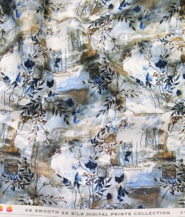 Nemesis White & Blue Multi Color 100% Egyptian Giza Cotton Digital Floral Print Shirt Fabric (1.60 M)
