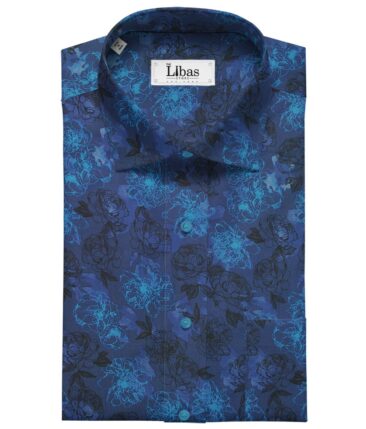 Nemesis Dark Blue 100% Egyptian Giza Cotton Floral Printed Shirt Fabric (1.60 M)