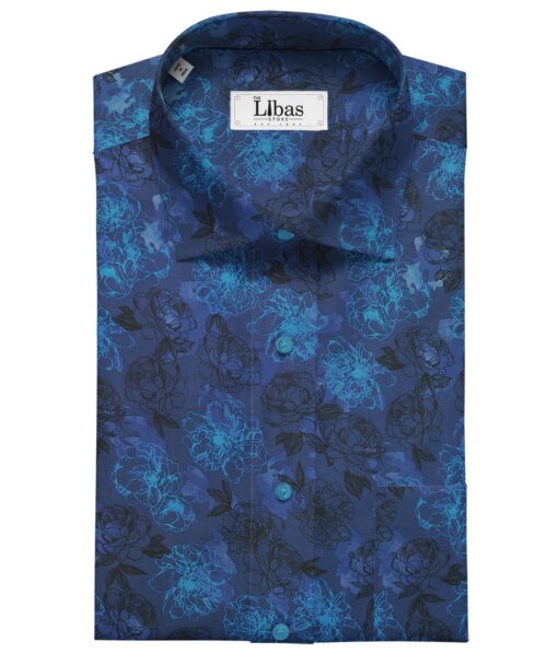 Nemesis Dark Blue 100% Egyptian Giza Cotton Floral Printed Shirt Fabric (1.60 M)