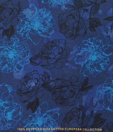 Nemesis Dark Blue 100% Egyptian Giza Cotton Floral Printed Shirt Fabric (1.60 M)