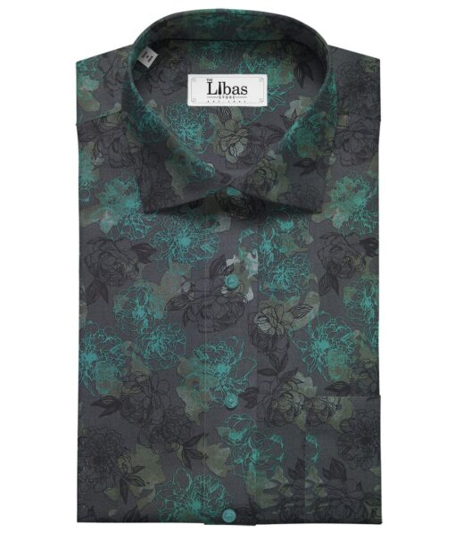 Nemesis Black & Green 100% Egyptian Giza Cotton Floral Printed Shirt Fabric (1.60 M)