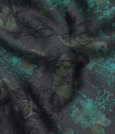 Nemesis Black & Green 100% Egyptian Giza Cotton Floral Printed Shirt Fabric (1.60 M)