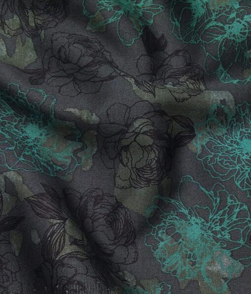 Nemesis Black & Green 100% Egyptian Giza Cotton Floral Printed Shirt Fabric (1.60 M)