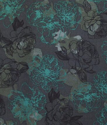 Nemesis Black & Green 100% Egyptian Giza Cotton Floral Printed Shirt Fabric (1.60 M)