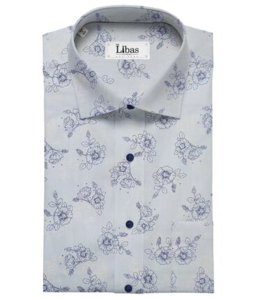 Nemesis Sky Blue 100% Egyptian Giza Cotton Floral Printed Shirt Fabric (1.60 M)