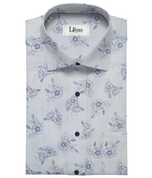 Nemesis Sky Blue 100% Egyptian Giza Cotton Floral Printed Shirt Fabric (1.60 M)