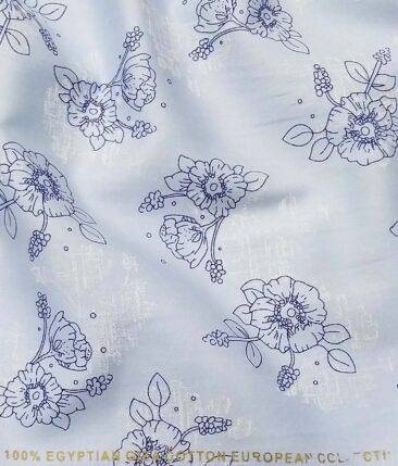 Nemesis Sky Blue 100% Egyptian Giza Cotton Floral Printed Shirt Fabric (1.60 M)