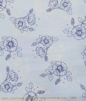 Nemesis Sky Blue 100% Egyptian Giza Cotton Floral Printed Shirt Fabric (1.60 M)