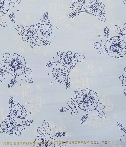 Nemesis Sky Blue 100% Egyptian Giza Cotton Floral Printed Shirt Fabric (1.60 M)