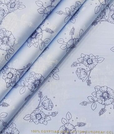 Nemesis Sky Blue 100% Egyptian Giza Cotton Floral Printed Shirt Fabric (1.60 M)