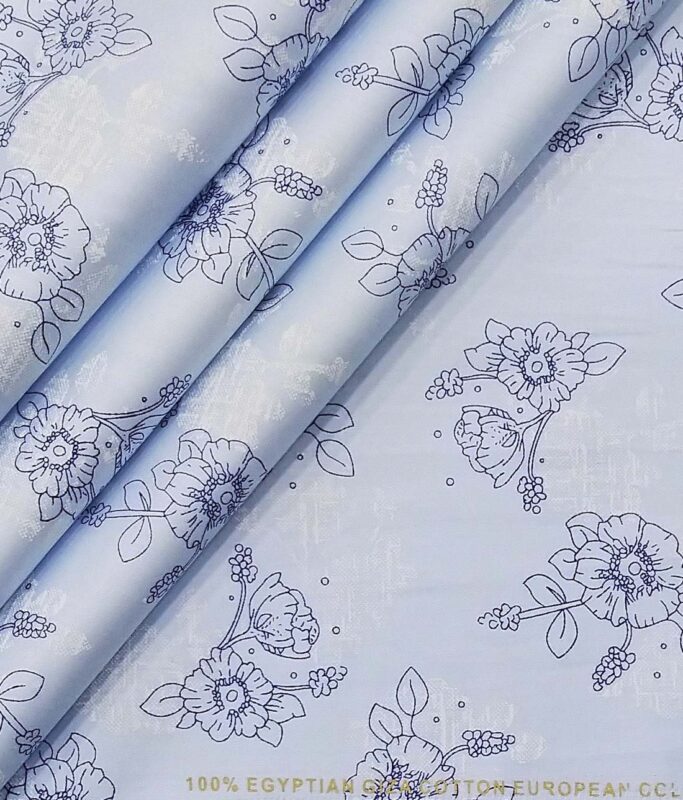 Nemesis Sky Blue 100% Egyptian Giza Cotton Floral Printed Shirt Fabric (1.60 M)