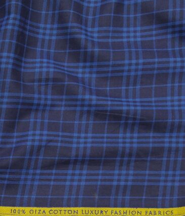 Nemesis Dark Navy Blue 100% Egyptian Giza Cotton Burberry Check Shirt Fabric (1.60 M)