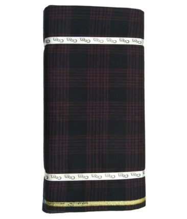 OCM Black & Maroon Checks 100% Pure Merino Wool Thick Tweed Jacketing & Blazer Fabric (Unstitched - 2 Mtr)