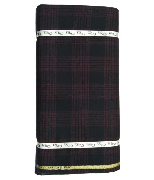 OCM Black & Maroon Checks 100% Pure Merino Wool Thick Tweed Jacketing & Blazer Fabric (Unstitched - 2 Mtr)