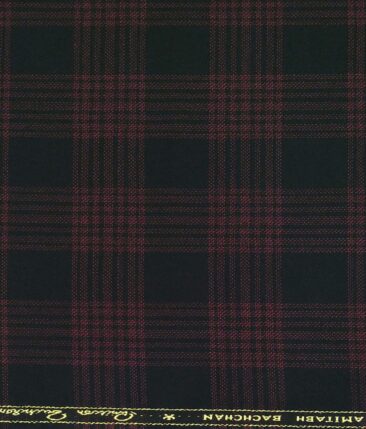 OCM Black & Maroon Checks 100% Pure Merino Wool Thick Tweed Jacketing & Blazer Fabric (Unstitched - 2 Mtr)