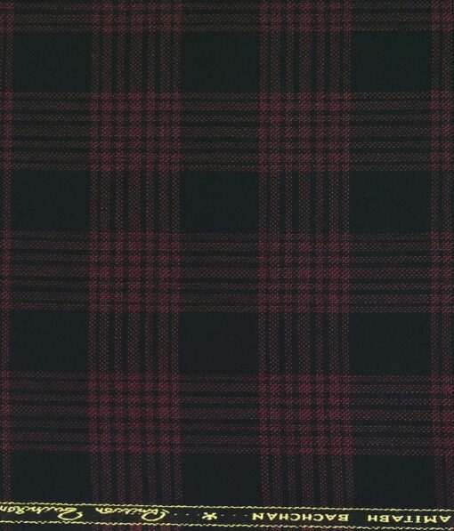 OCM Black & Maroon Checks 100% Pure Merino Wool Thick Tweed Jacketing & Blazer Fabric (Unstitched - 2 Mtr)