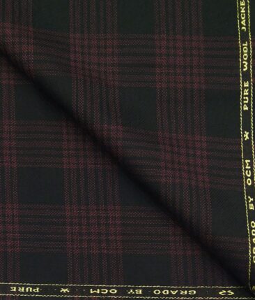 OCM Black & Maroon Checks 100% Pure Merino Wool Thick Tweed Jacketing & Blazer Fabric (Unstitched - 2 Mtr)