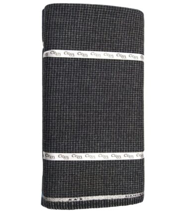 OCM Black & Grey Small Checks 100% Pure Merino Wool Thick Tweed Jacketing & Blazer Fabric (Unstitched - 2 Mtr)