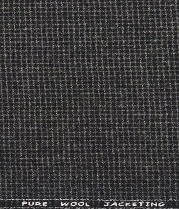 OCM Black & Grey Small Checks 100% Pure Merino Wool Thick Tweed Jacketing & Blazer Fabric (Unstitched - 2 Mtr)