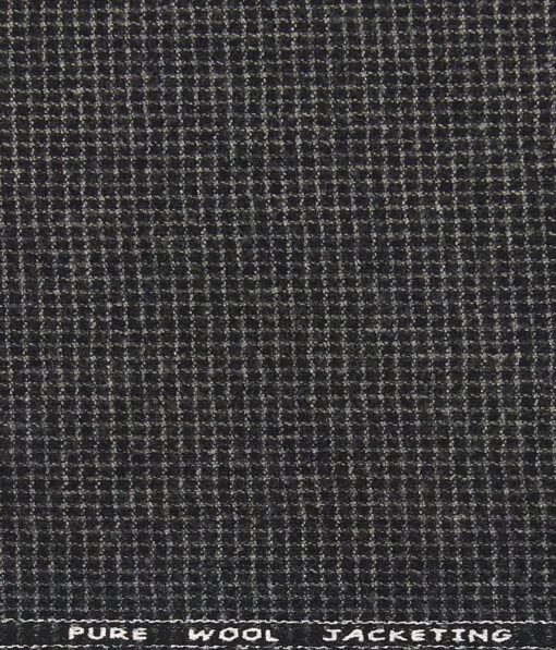 OCM Black & Grey Small Checks 100% Pure Merino Wool Thick Tweed Jacketing & Blazer Fabric (Unstitched - 2 Mtr)