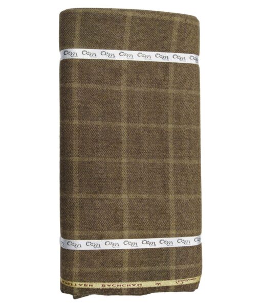 OCM Medium Brown Self Checks 100% Pure Merino Wool Thick Tweed Jacketing & Blazer Fabric (Unstitched - 2 Mtr)