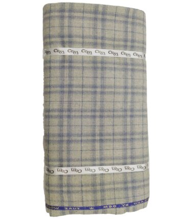 OCM Light Pistachious Grey & Blue Checks 100% Pure Merino Wool Tweed Jacketing & Blazer Fabric (Unstitched - 2 Mtr)