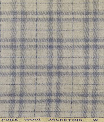 OCM Light Pistachious Grey & Blue Checks 100% Pure Merino Wool Tweed Jacketing & Blazer Fabric (Unstitched - 2 Mtr)