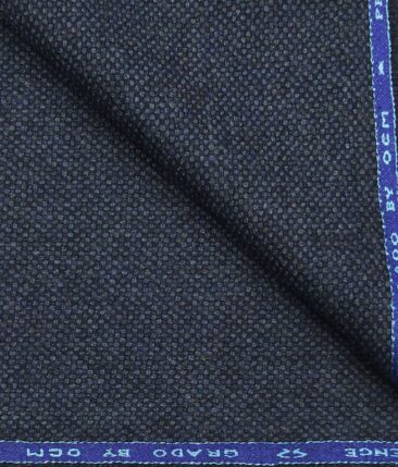 OCM Dark Blue Structured 100% Pure Merino Wool Tweed Jacketing & Blazer Fabric (Unstitched - 2 Mtr)