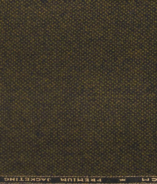 OCM Greenish Brown Structured 100% Pure Merino Wool Tweed Jacketing & Blazer Fabric (Unstitched - 2 Mtr)