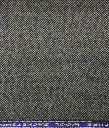 OCM Dark Grey Herringbone 100% Pure Merino Wool Very Thick Tweed Jacketing & Blazer Fabric (Unstitched - 2 Mtr)