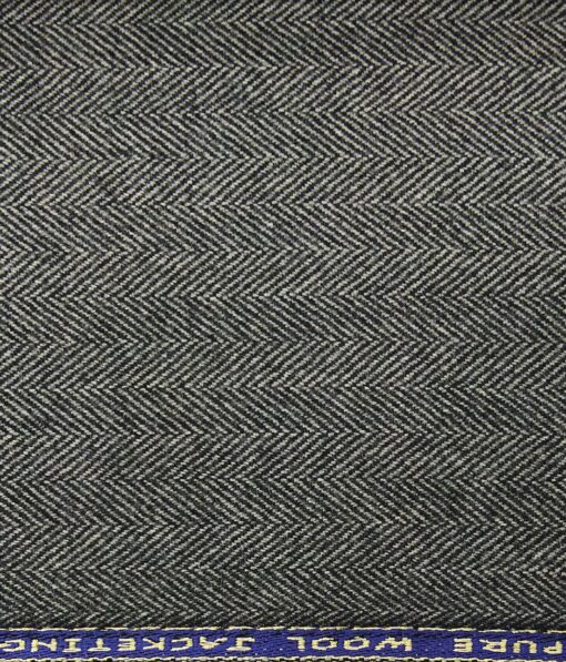 OCM Dark Grey Herringbone 100% Pure Merino Wool Very Thick Tweed Jacketing & Blazer Fabric (Unstitched - 2 Mtr)