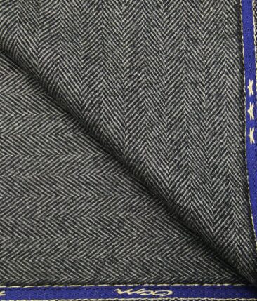 OCM Dark Grey Herringbone 100% Pure Merino Wool Very Thick Tweed Jacketing & Blazer Fabric (Unstitched - 2 Mtr)