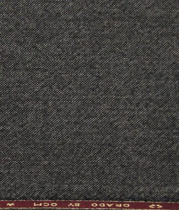 OCM Dark Grey & Black Self Structured 100% Pure Merino Wool Tweed Jacketing & Blazer Fabric (Unstitched - 2 Mtr)