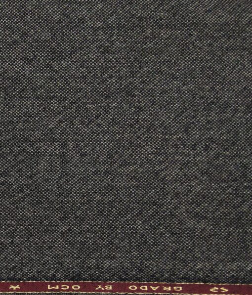 OCM Dark Grey & Black Self Structured 100% Pure Merino Wool Tweed Jacketing & Blazer Fabric (Unstitched - 2 Mtr)