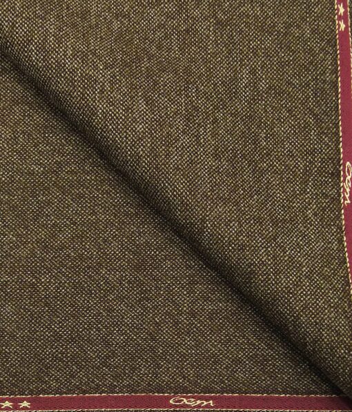 OCM Brown Self Structured 100% Pure Merino Wool Tweed Jacketing & Blazer Fabric (Unstitched - 2 Mtr)
