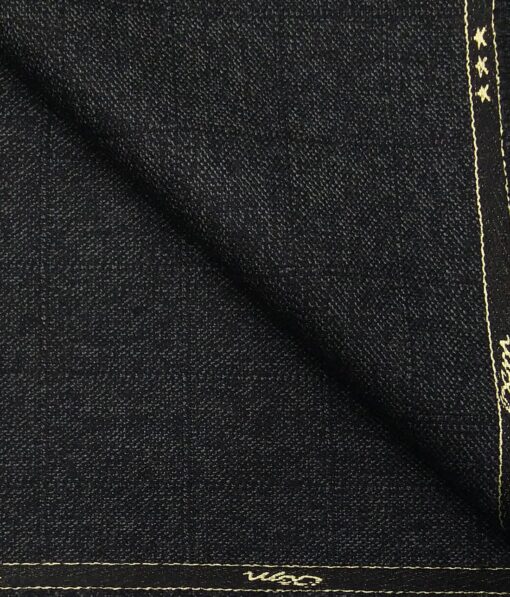 OCM Black Self Checks 100% Pure Merino Wool Thick Tweed Jacketing & Blazer Fabric (Unstitched - 2 Mtr)