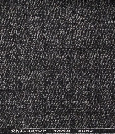 OCM Blackish Grey Self Checks 100% Pure Merino Wool Thick Tweed Jacketing & Blazer Fabric (Unstitched - 2 Mtr)