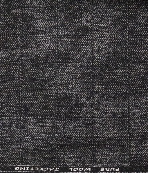 OCM Blackish Grey Self Checks 100% Pure Merino Wool Thick Tweed Jacketing & Blazer Fabric (Unstitched - 2 Mtr)