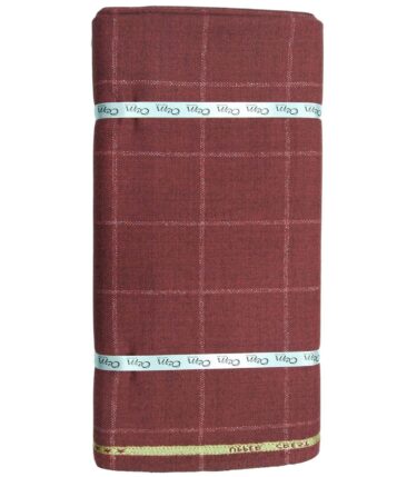 OCM Red & White Checks 100% Pure Merino Wool Thick Tweed Jacketing & Blazer Fabric (Unstitched - 2 Mtr)
