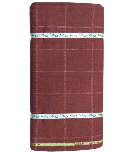 OCM Red & White Checks 100% Pure Merino Wool Thick Tweed Jacketing & Blazer Fabric (Unstitched - 2 Mtr)