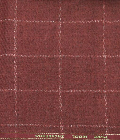 OCM Red & White Checks 100% Pure Merino Wool Thick Tweed Jacketing & Blazer Fabric (Unstitched - 2 Mtr)