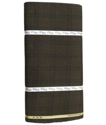 OCM Dark Brown & Black Checks 100% Pure Merino Wool Thick Tweed Jacketing & Blazer Fabric (Unstitched - 2 Mtr)